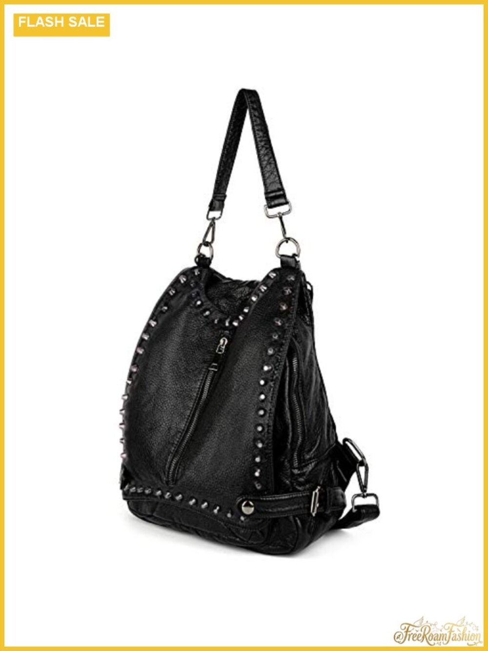 Washed Leather Rivet Studded Convertible Backpack Purse for Women